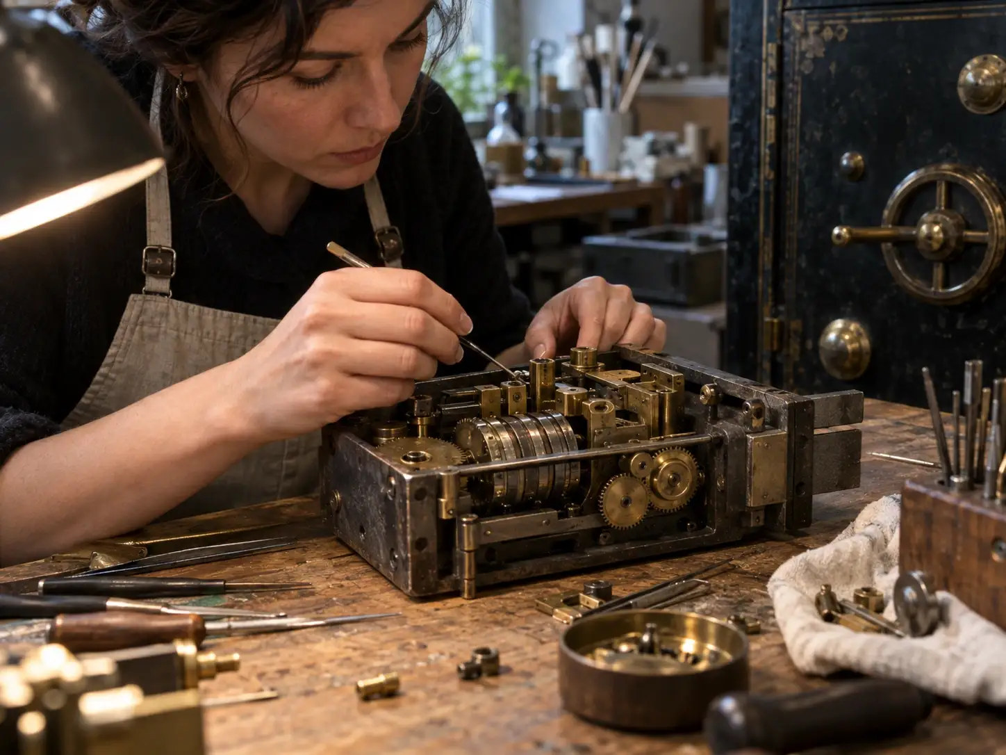 Close view of an antique lock mechanism